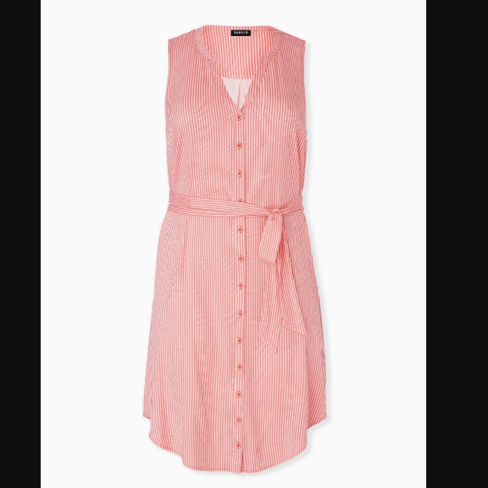 Torrid button front striped dress coral NWT